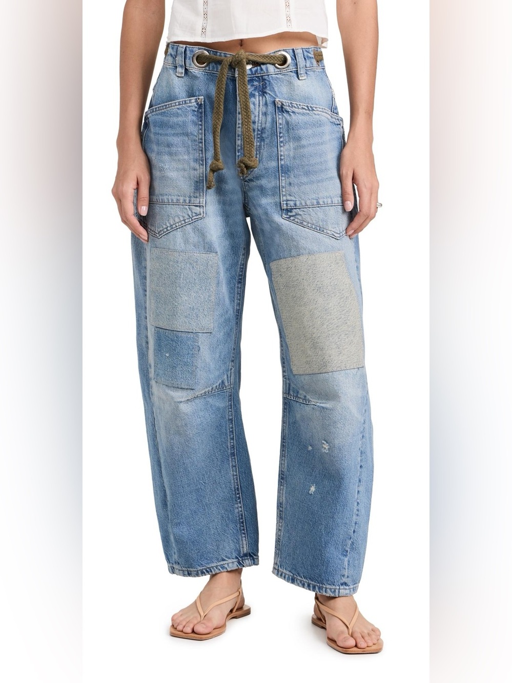 FREE PEOPLE WE THE FREE Moxie Pull-On Barrel Jeans - Blue